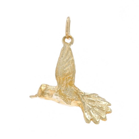 Yellow Gold Hummingbird Charm - 14k Nature Pendant